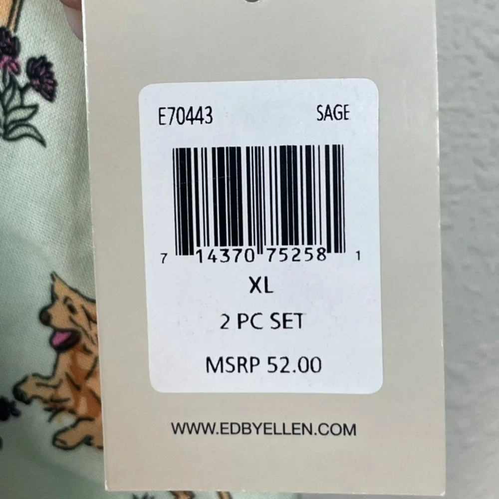 ED by Ellen Nightgown Top Dog Print Button‎ Down Women's XL Sage